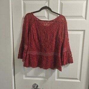 LAURENCE KAZER. Red 2 Piece.  Embroidered. Beaded. Sequined. Barely worn.Size:16